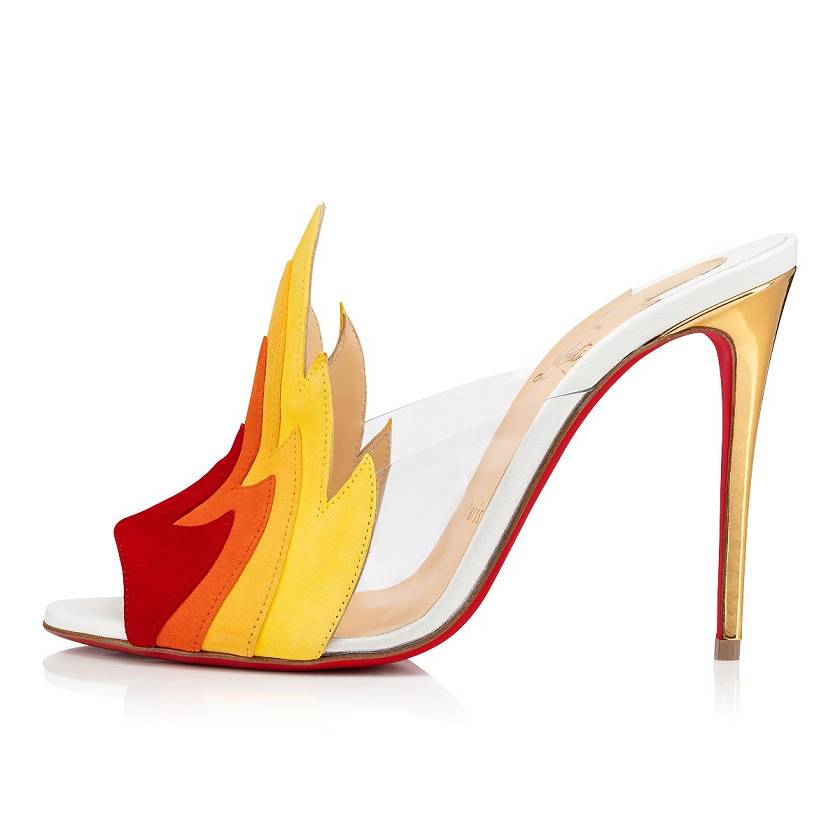 Women's Christian Louboutin Baby On Fire 100mm Suede Mules - Version Multi [1627-580]